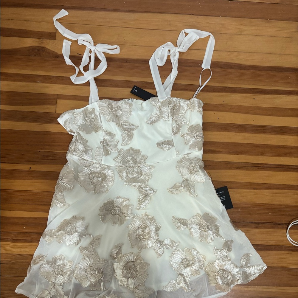 Lulu's Floral Dress in Cream and Gold